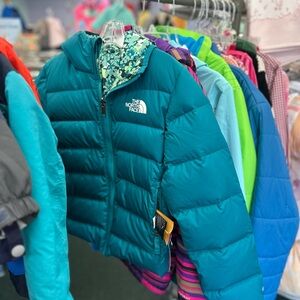 The North Face Teal Jacket Puffer Coat with Floral Lining